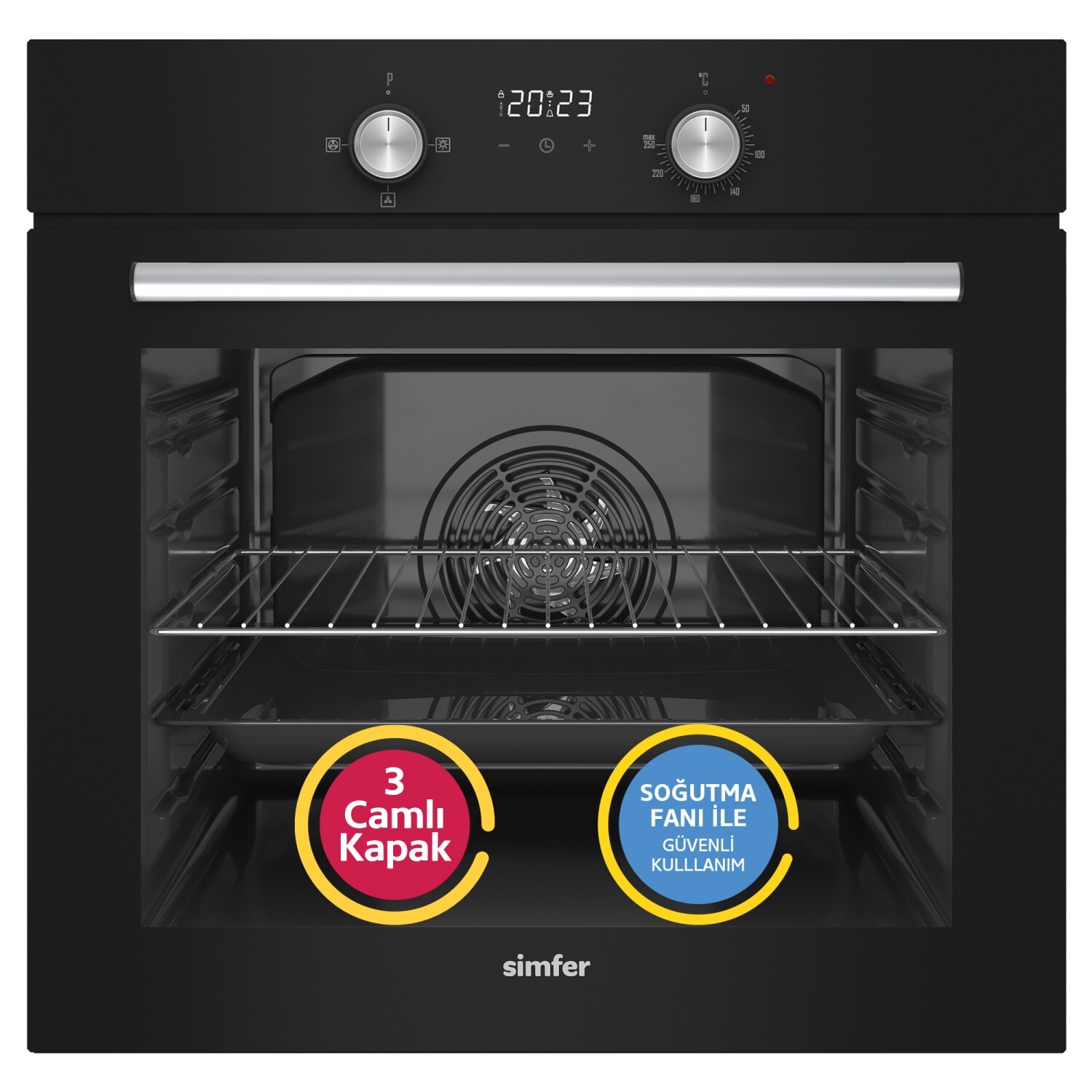 Simfer 8203 0+3 Fonksiyon Dijital Power Turbo Siyah, Cam Ankastre Fırın