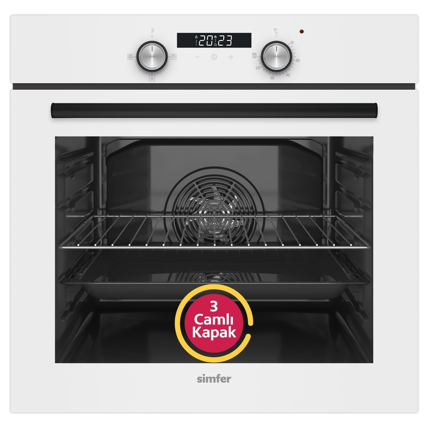 Simfer 8204 0+3 Fonksiyon Dijital Power Turbo Beyaz, Cam Ankastre Fırın