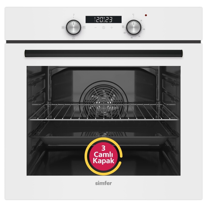 Simfer 8204 0+3 Fonksiyon Dijital Power Turbo Beyaz, Cam Ankastre Fırın