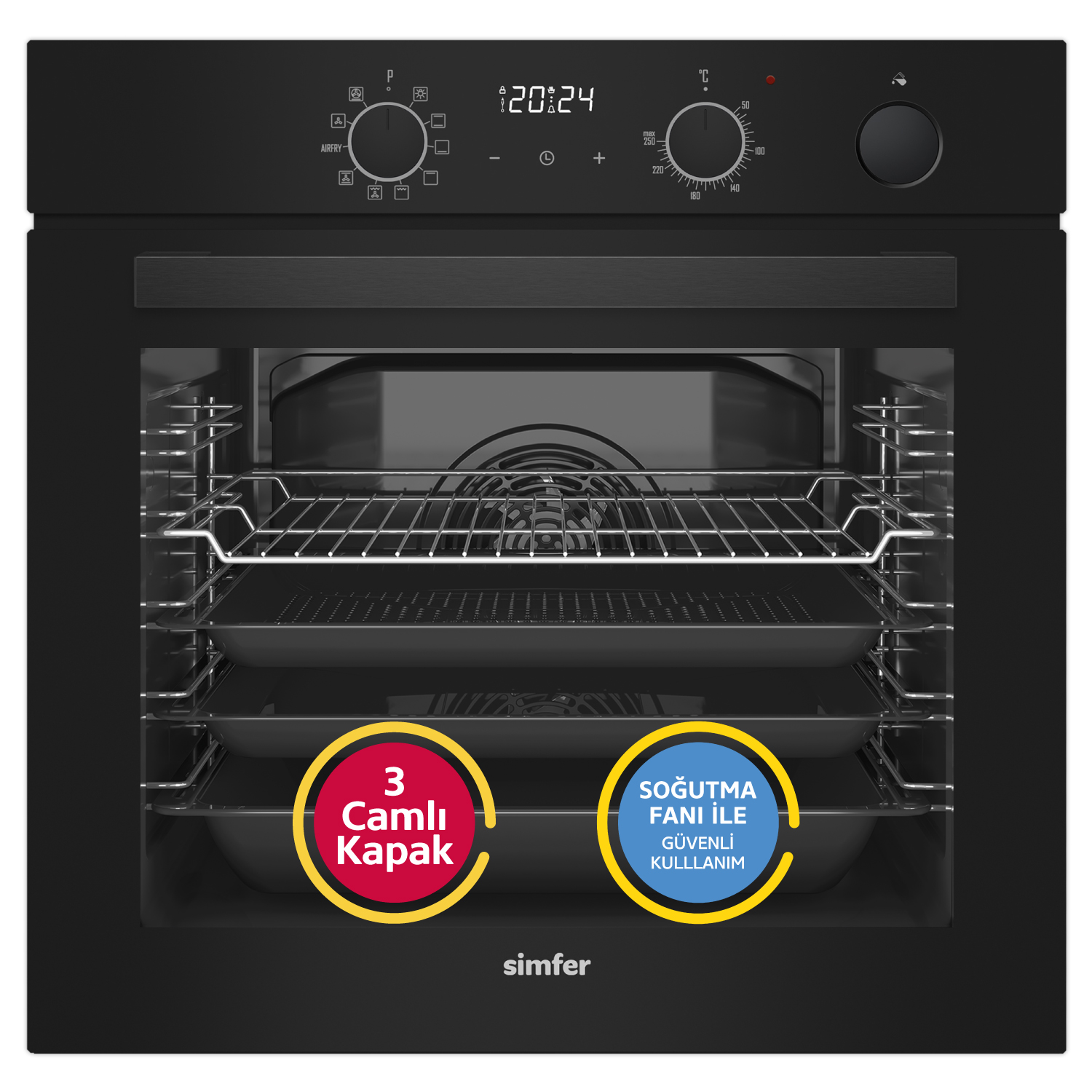 Simfer 8244 0+10 Fonksiyon Steam Master Buharlı Ankastre Fırın Siyah Cam Dijital