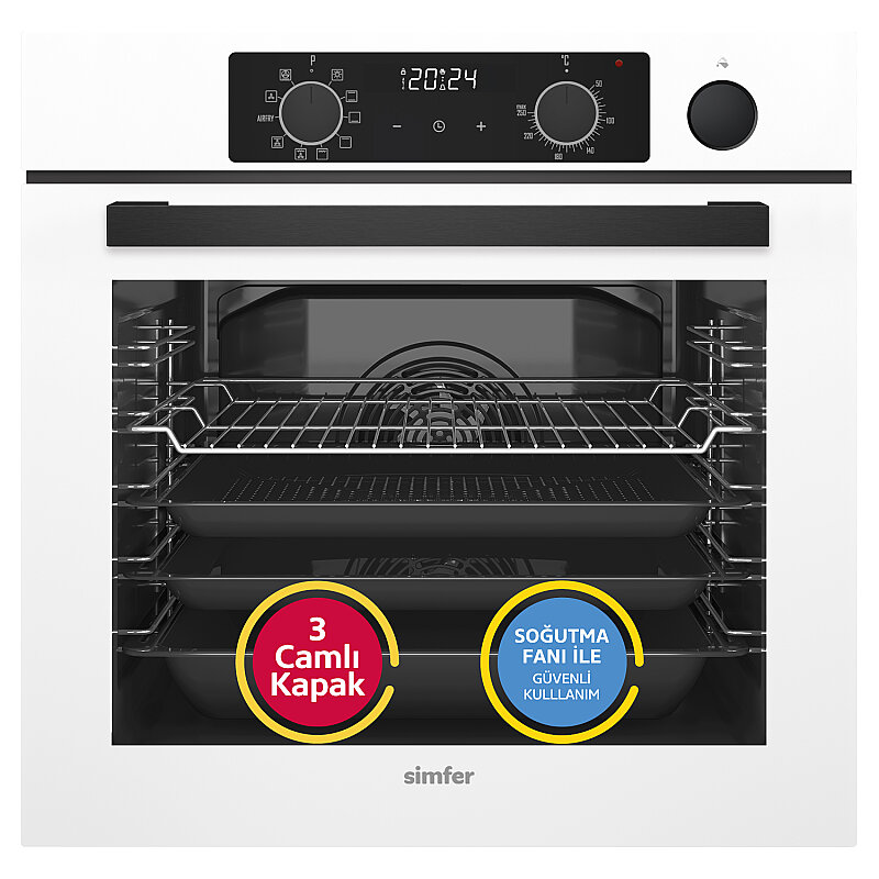 Simfer 8245 0+10 Fonksiyon Steam Master Buharlı Ankastre Fırın Beyaz Cam Dijital
