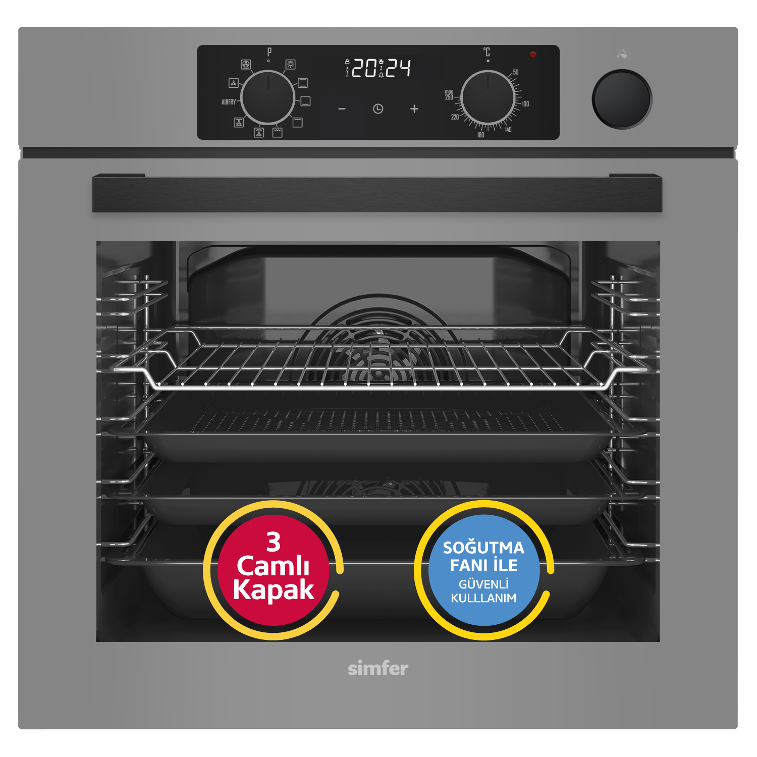 Simfer 8246 0+10 Fonksiyon Steam Master Buharlı Ankastre Fırın Gri Cam Dijital