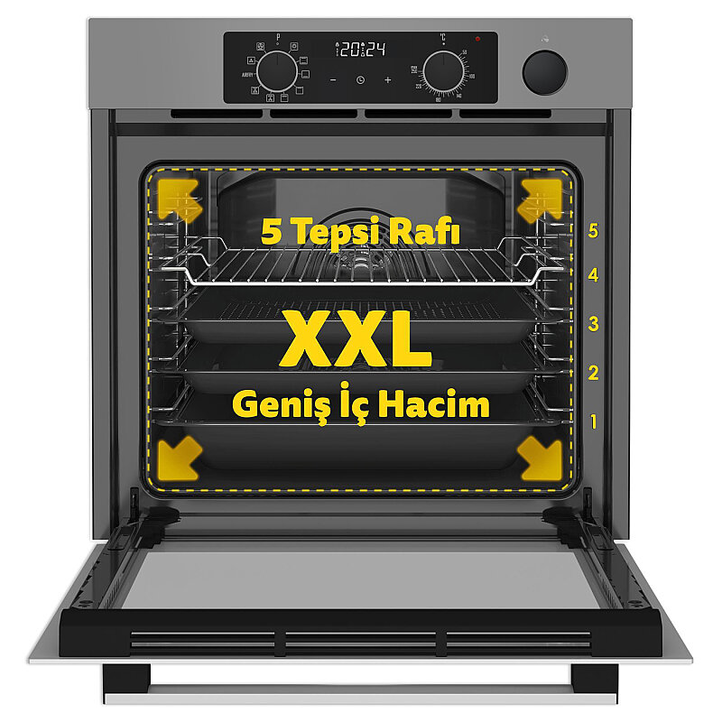 Simfer 8246 0+10 Fonksiyon Steam Master Buharlı Ankastre Fırın Gri Cam Dijital görsel 2