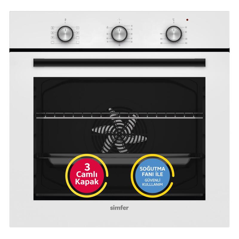 Simfer 8268 0+8 Fonksiyon 73 LT Mekanik Beyaz Turbo Özellikli 3 Camlı Ankastre Fırın