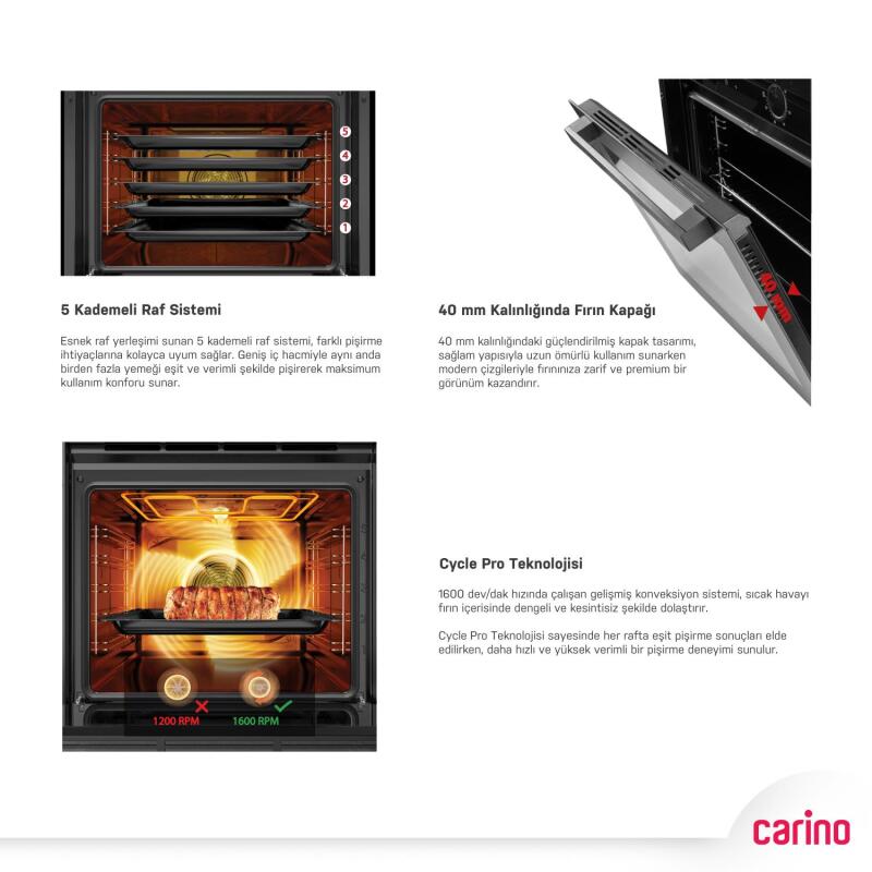 Simfer Carino 8404 0+3 Fonksiyon Mekanik Beyaz Power Turbo Ankastre Fırın görsel 3