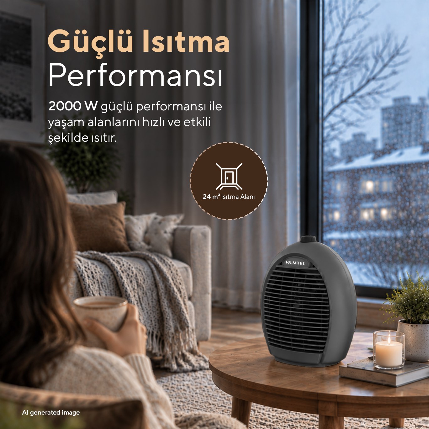 Kumtel 2000 W 3 Kademeli Sıcak-Soğuk Üflemeli Elektrikli Fanlı Isıtıcı Füme LX-6331 (3103RS00MTR17) görsel 3
