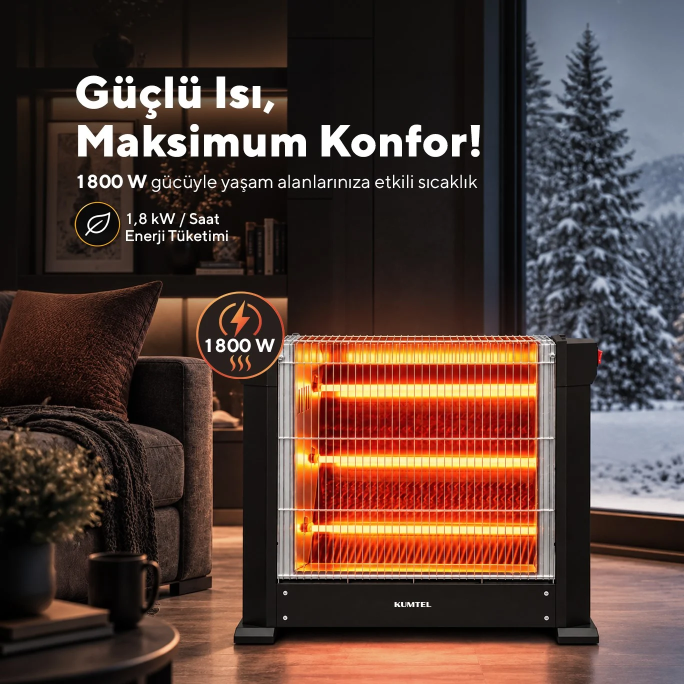 Kumtel Çift Taraflı Isıtıcı 1800 W KS-2740 (3100QR30STR03) görsel 2