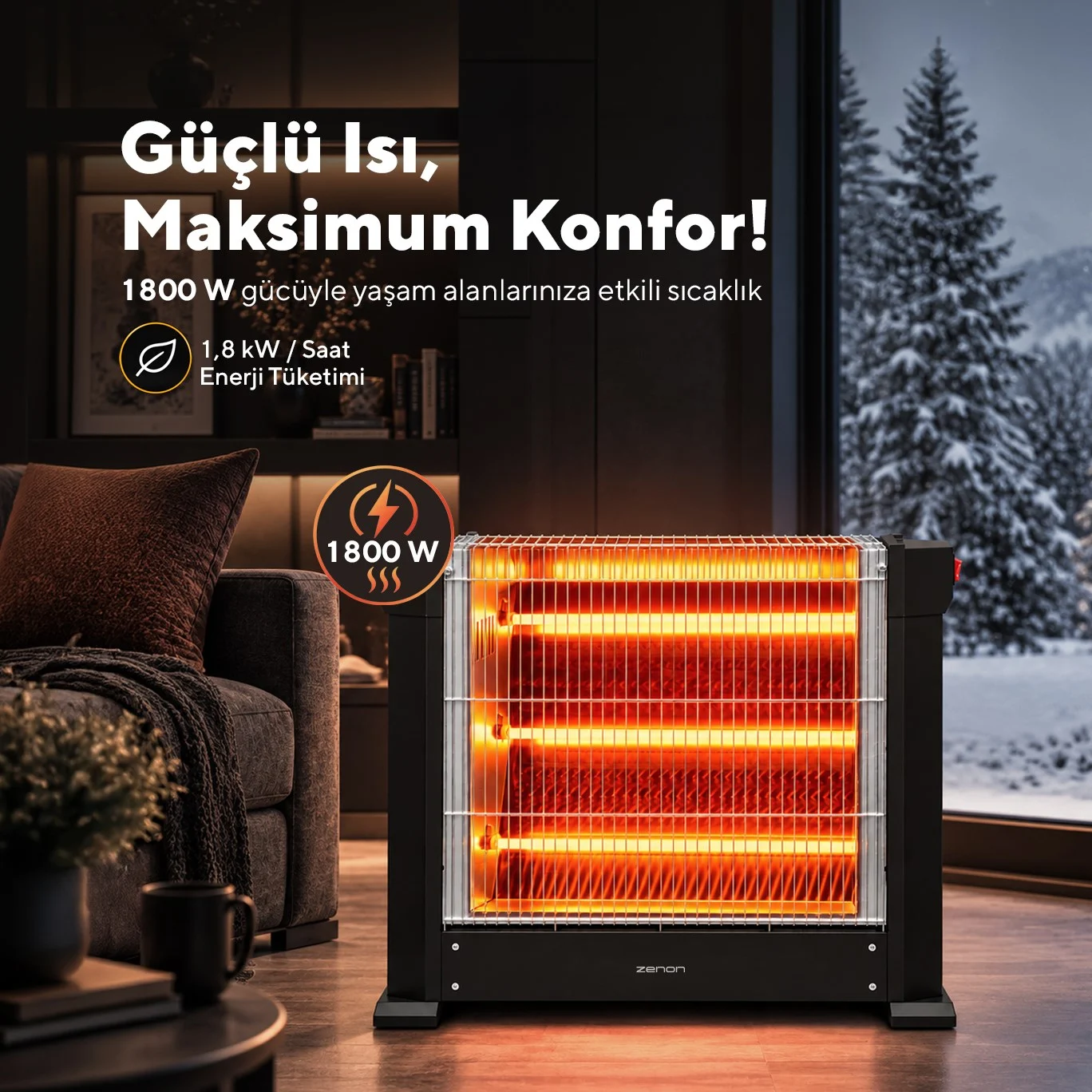 Kumtel Zenon Çift Taraflı Isıtıcı 1800 W KS-2740 (3100QR30STR12) görsel 2