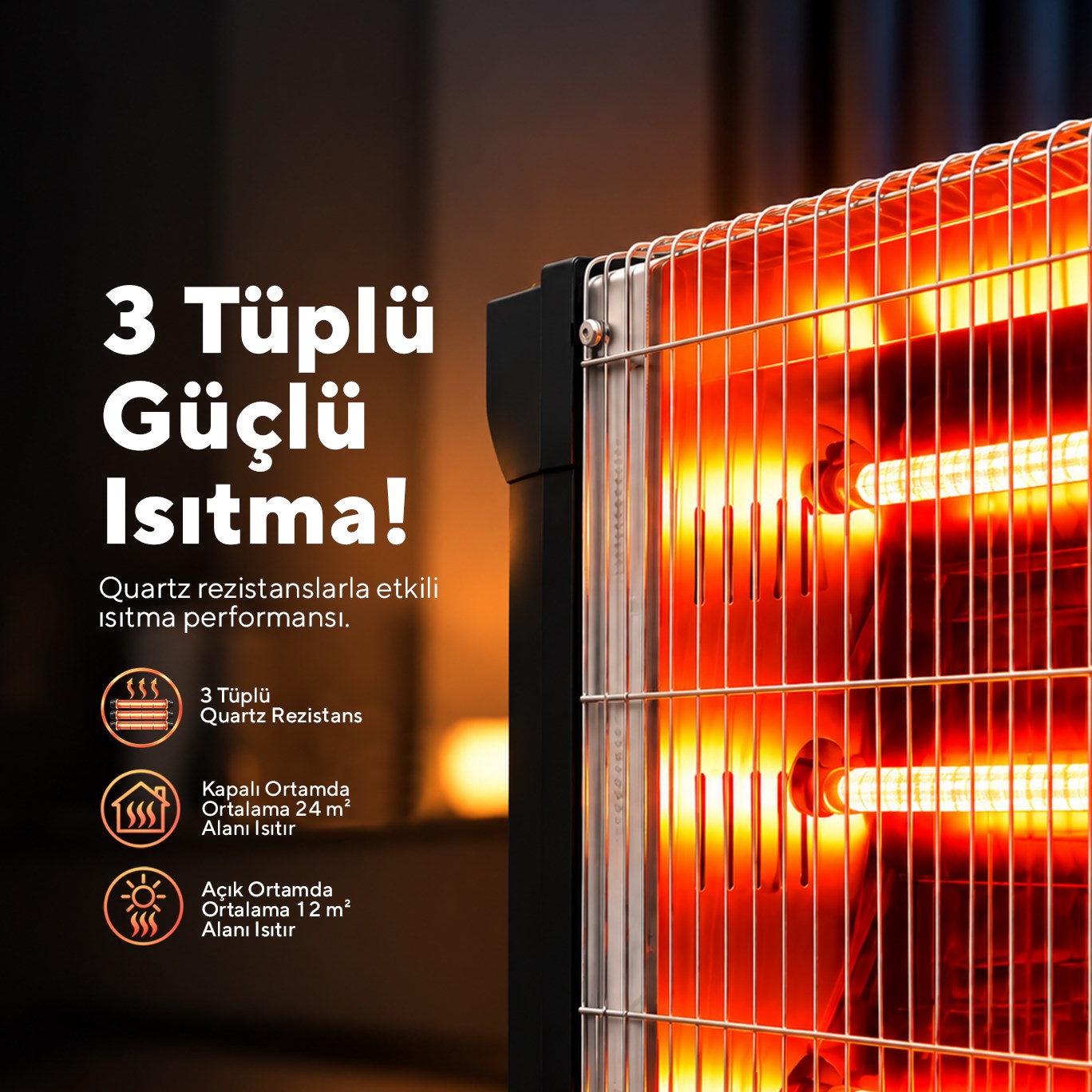 Kumtel Zenon Çift Taraflı Isıtıcı 1800 W KS-2740 (3100QR30STR12) görsel 3