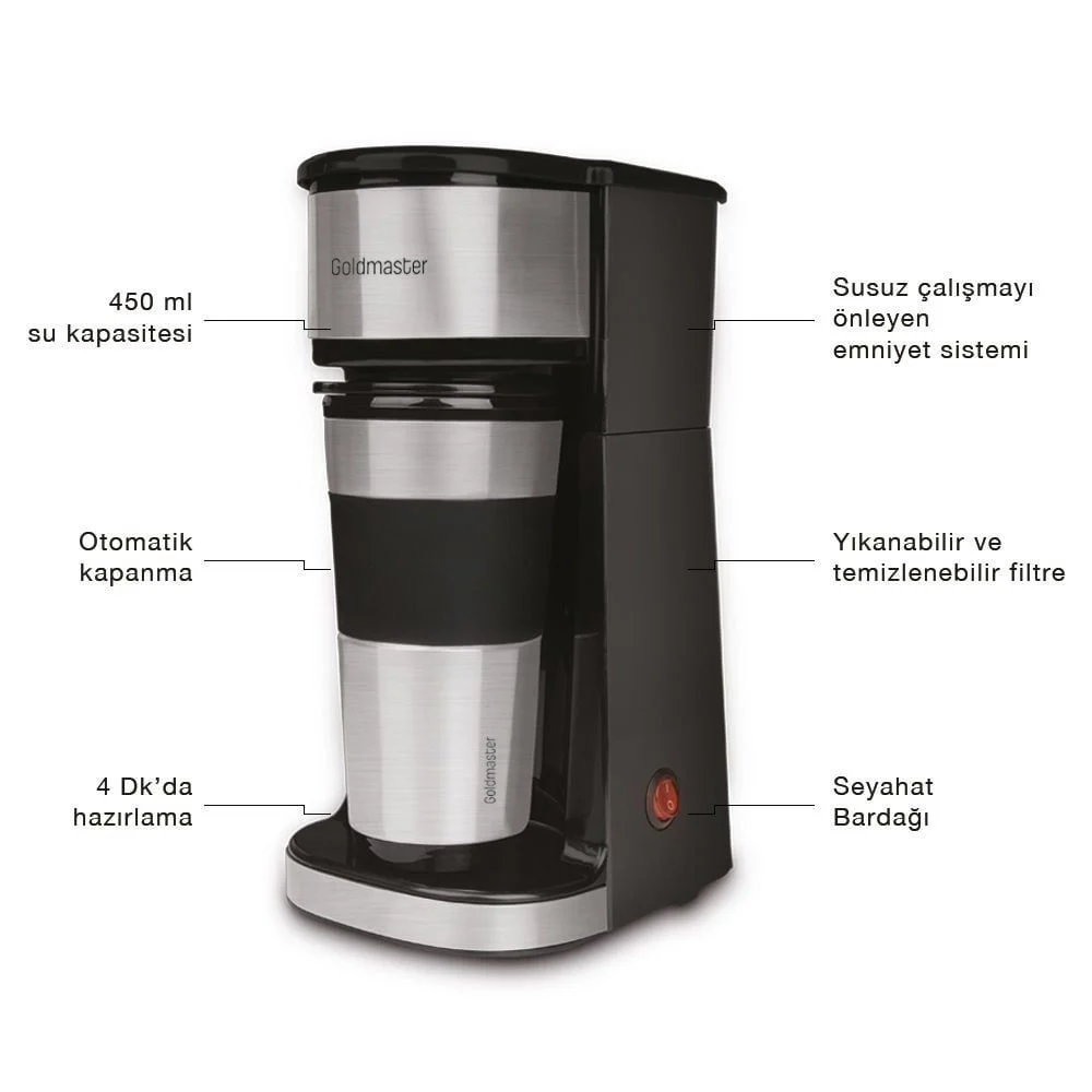 Goldmaster Magic Coffee Termos Bardakli Kisisel Filtre Kahve Makinesi görsel 2