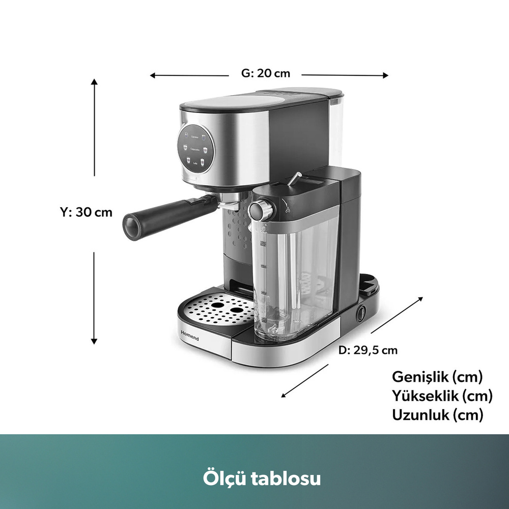 Homend Coffeebreak 5015H Süt Köpürtücülü Otomatik Espresso Makinesi 700 ml 1470W görsel 2