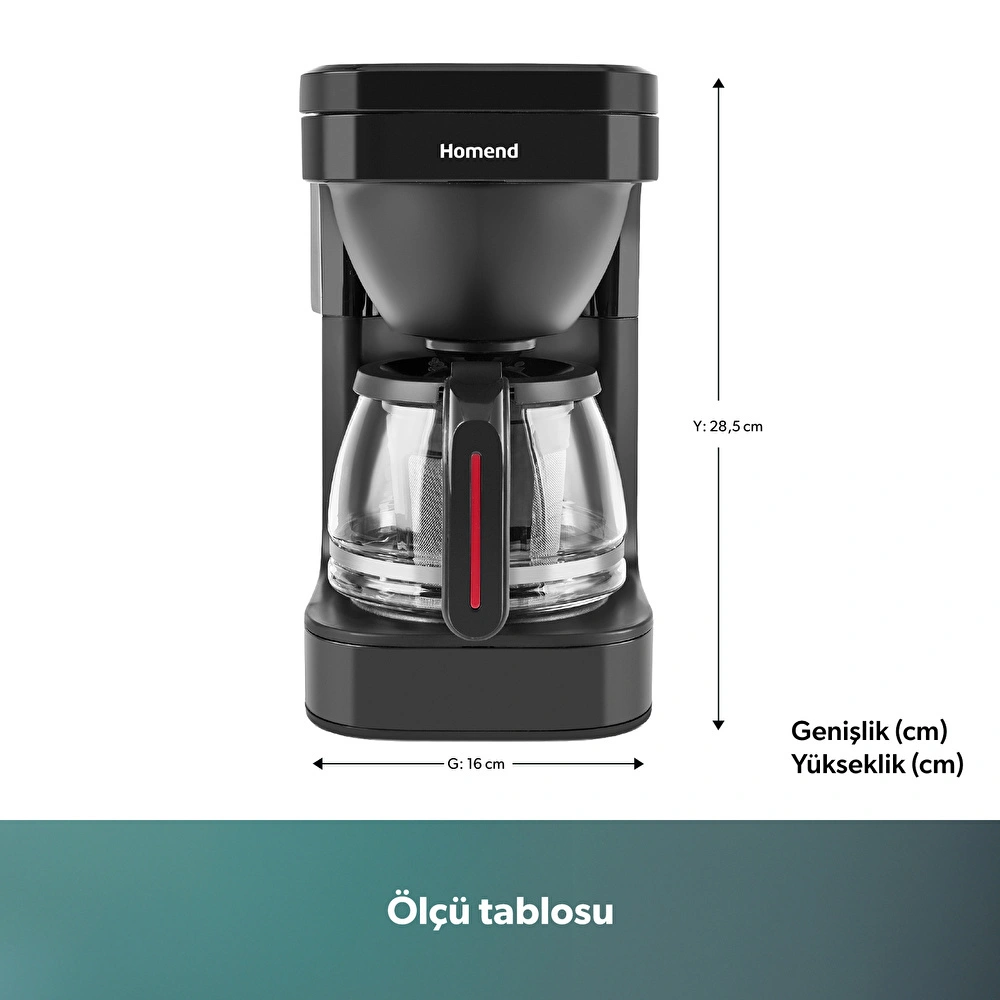 Homend Take 5 Brew 5019H Filtre Kahve ve Çay Demleme Makinesi Siyah görsel 2