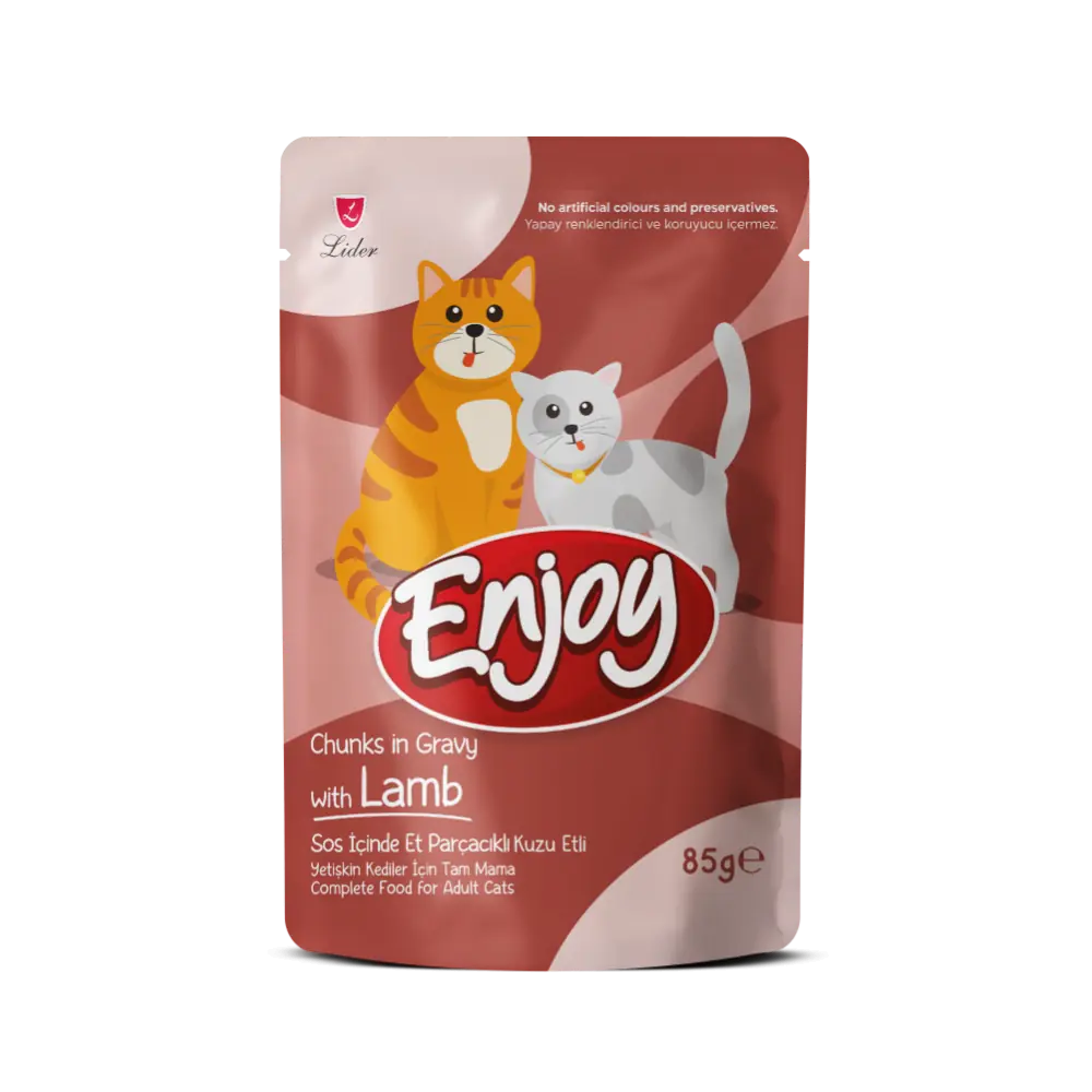 Enjoy Pouch Sos İçinde Et Parçacıklı Kuzu Etli Yetişkin Kedi Maması 85 Gr