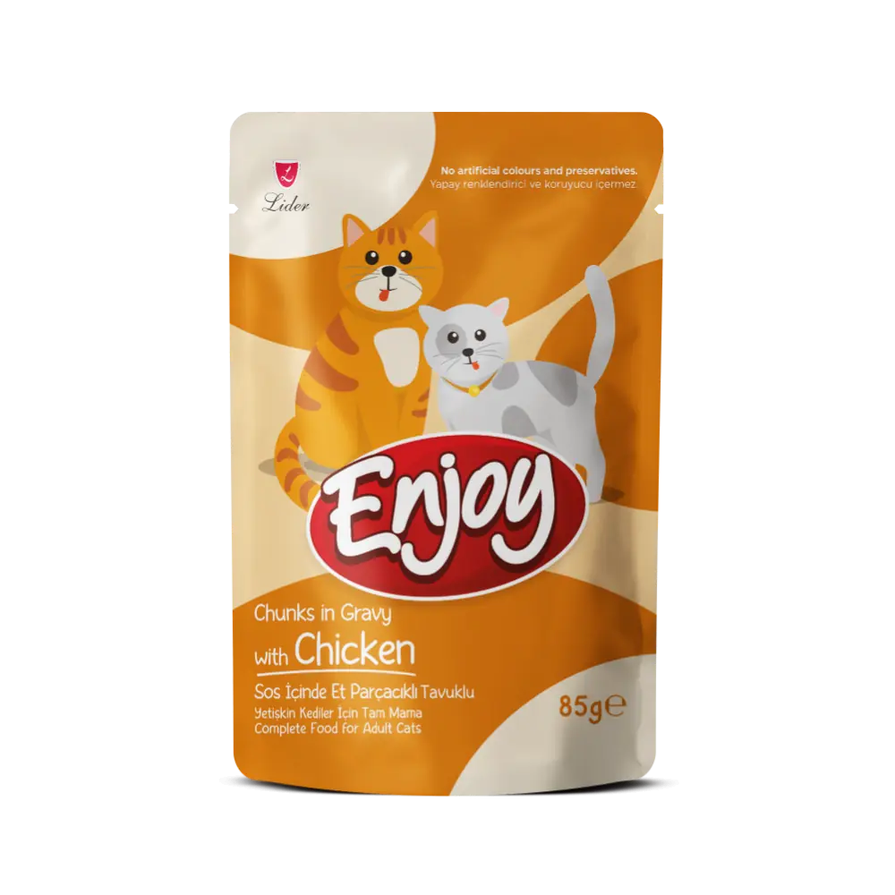 Enjoy Pouch Sos İçinde Et Parçacıklı Tavuklu Yetişkin Kedi Maması 85 Gr