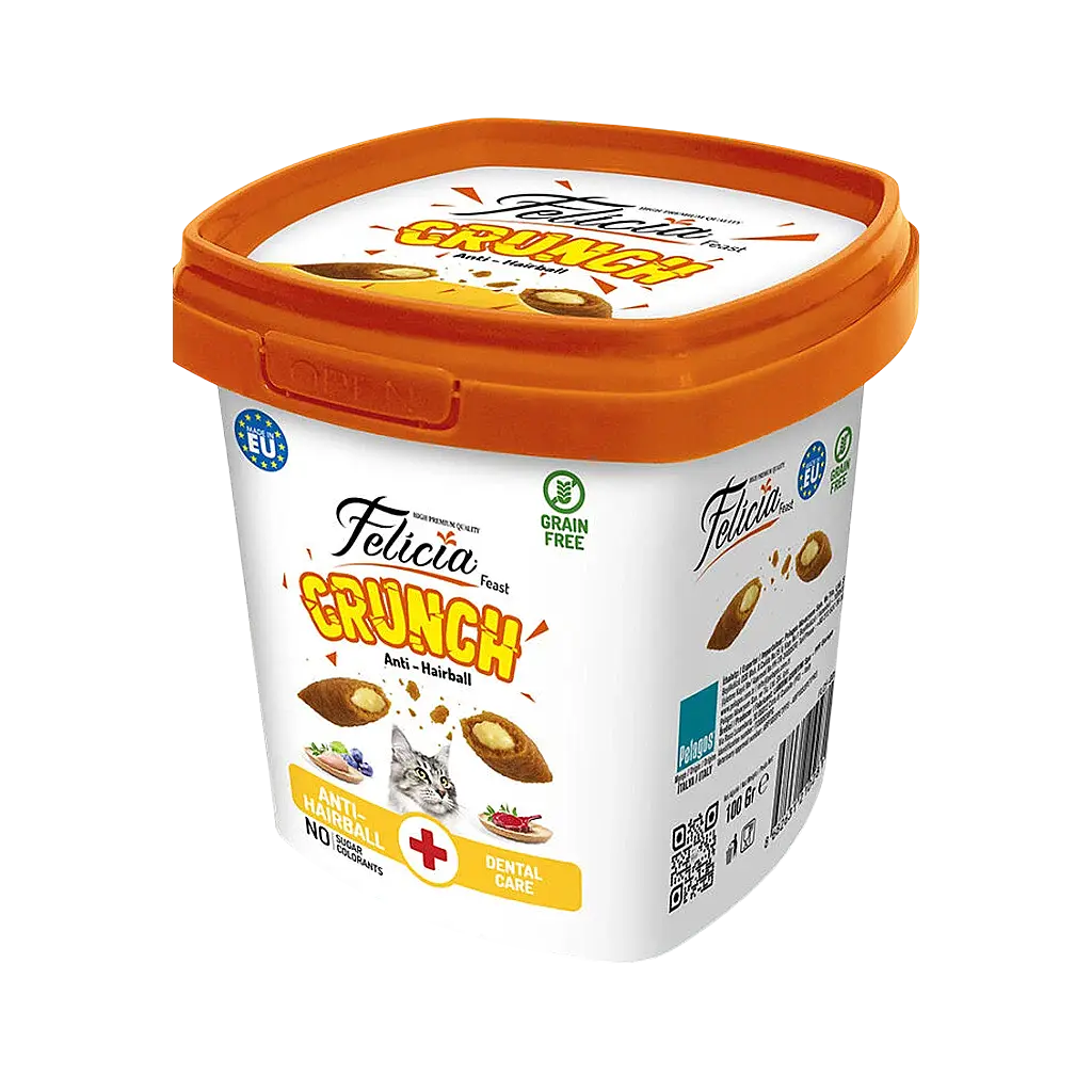 Felicia Hairball Tavuklu Yaban Mersinli Ve Sütlü Crunch Kedi Ödül Maması 100 gr