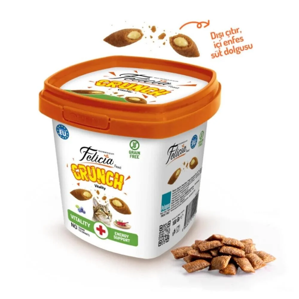 Felicia Vitality Crunch Sığır Etli Yaban Mersinli ve Sütlü Kedi Ödül Maması 100 gr