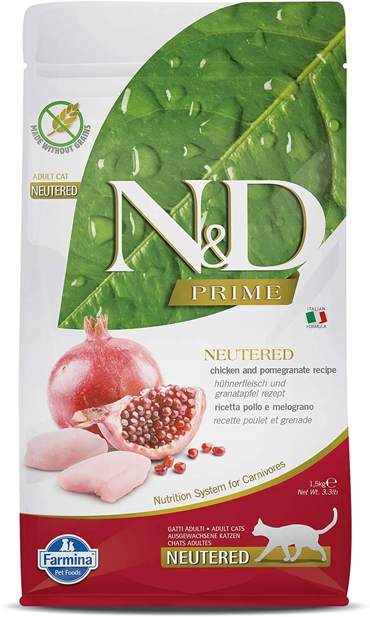 N&D Prime Tahılsız Tavuklu ve Narlı Kısırlaştırılmış Yetişkin Kedi Maması 1.5 KG