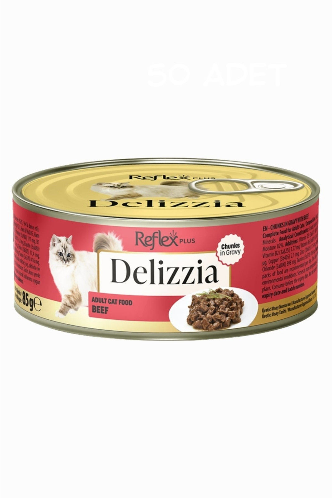 Reflex Plus Delizzia Sos İçinde Parça Etli Dana Etli Yetişkin Kedi Konservesi 85gr