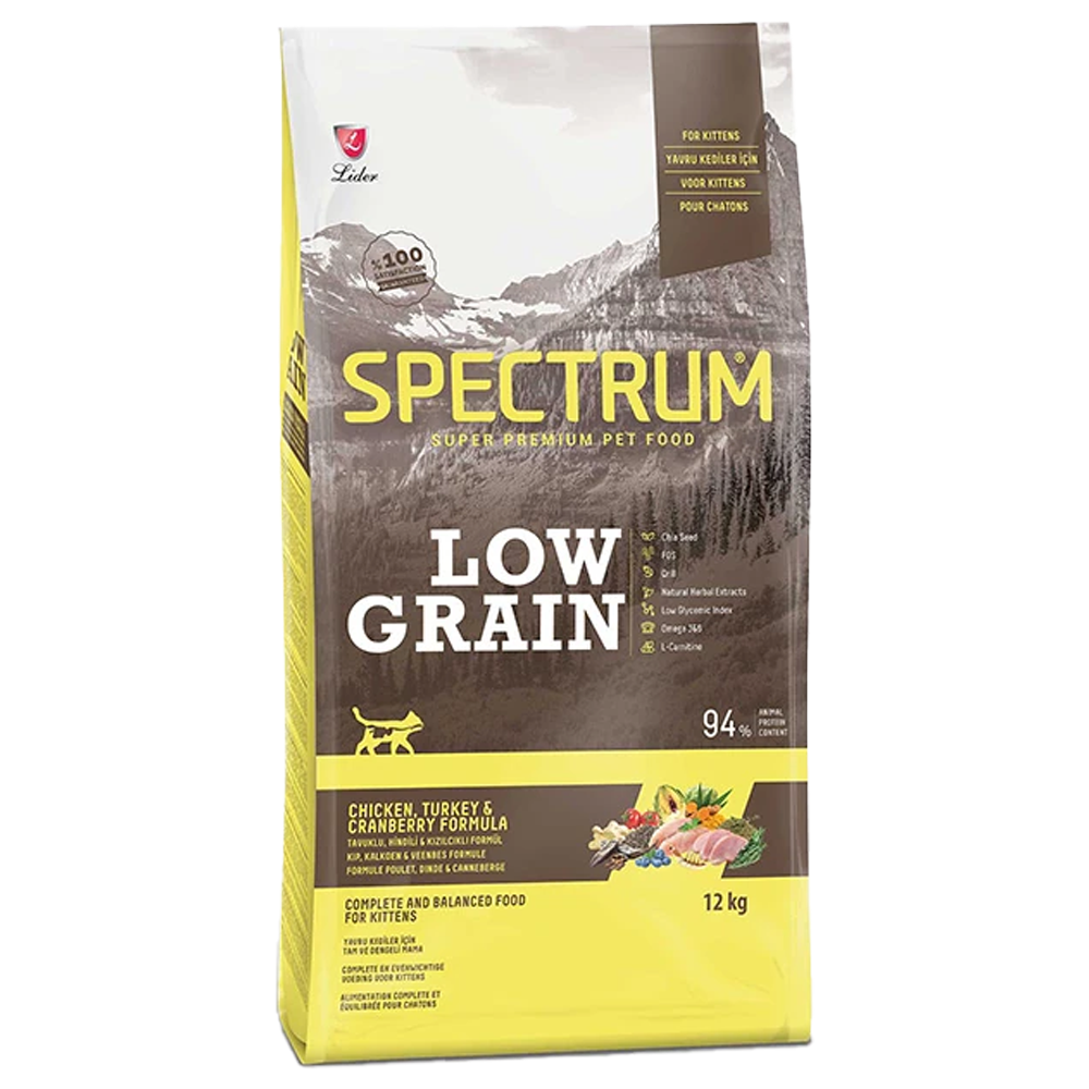 Spectrum Düşük Tahıllı Tavuklu Hindili ve Kızılcıklı Yavru Kedi Maması 12 kg