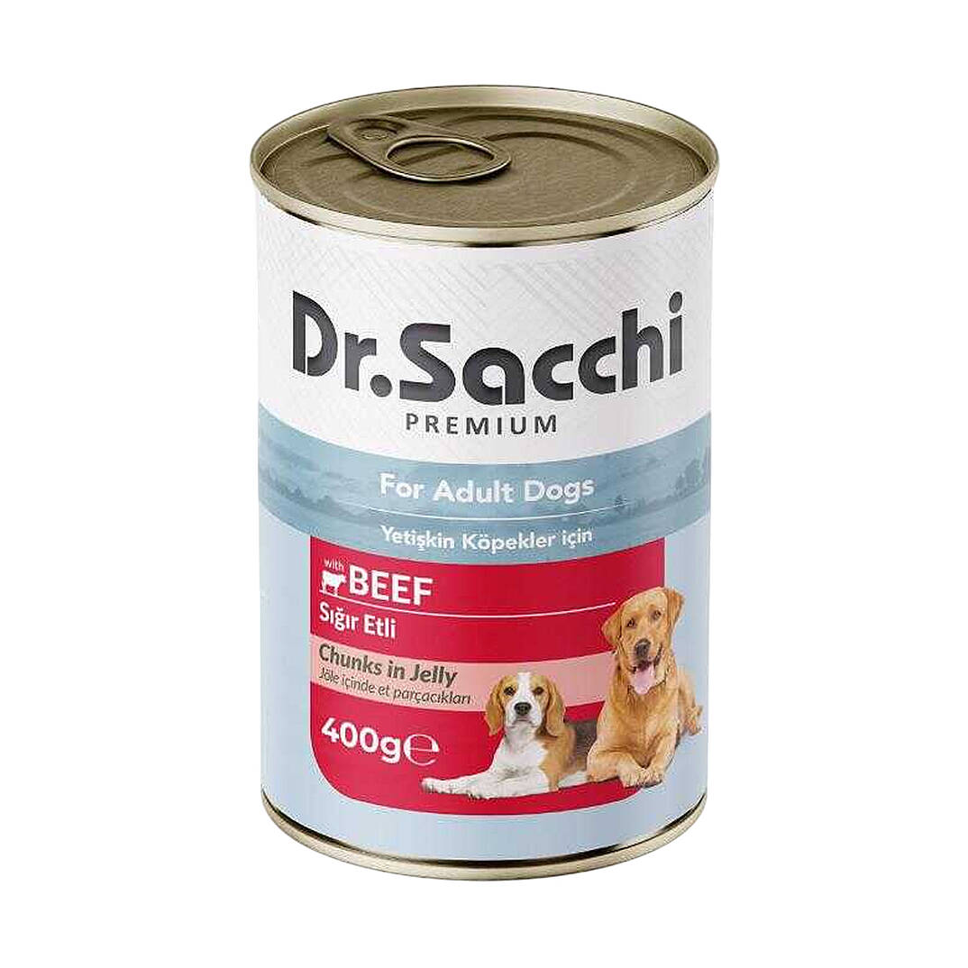 Dr.Sacchi Jöle İçinde Et Parçalı Sığırlı Yetişkin Köpek Konserve 400 gr