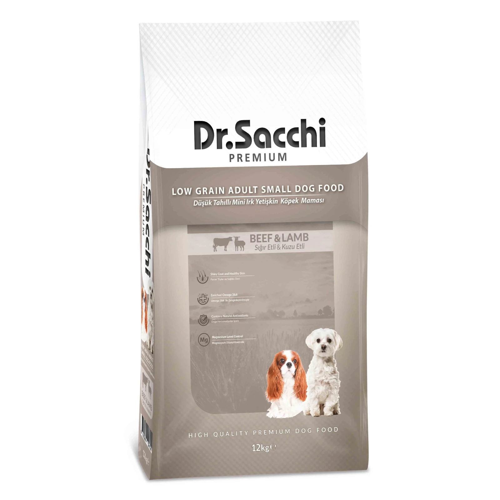 Dr.Sacchi Premium Düşük Tahıllı Sığır Etli ve Kuzu Etli Küçük Irk Köpek Maması 12 Kg