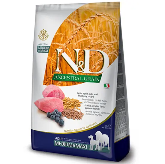 N&D Ancestral Grain Düşük Tahıllı Kuzu Etli ve Yaban Mersinli 12 kg Orta Büyük Irk Yetişkin Köpek Maması