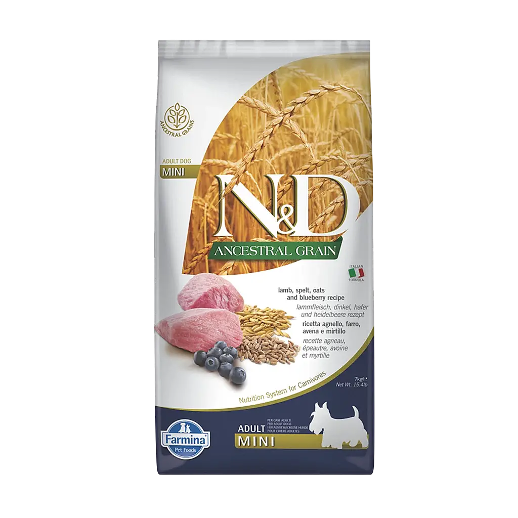 N&D Ancestral Grain Kuzu Etli ve Yaban Mersinli Küçük Irk Ata Tahıllı Yetişkin Köpek Maması 7 kg