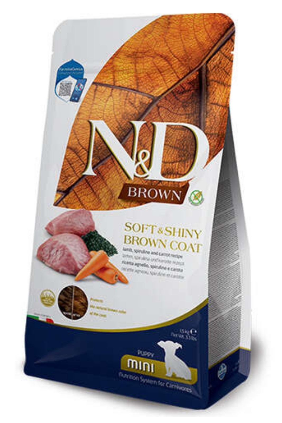 N&D Brown Mini Puppy Kuzu ve Havuç Kahverengi Tüylü Mini Irk Tahılsız Yavru Köpek Maması 1,5 KG