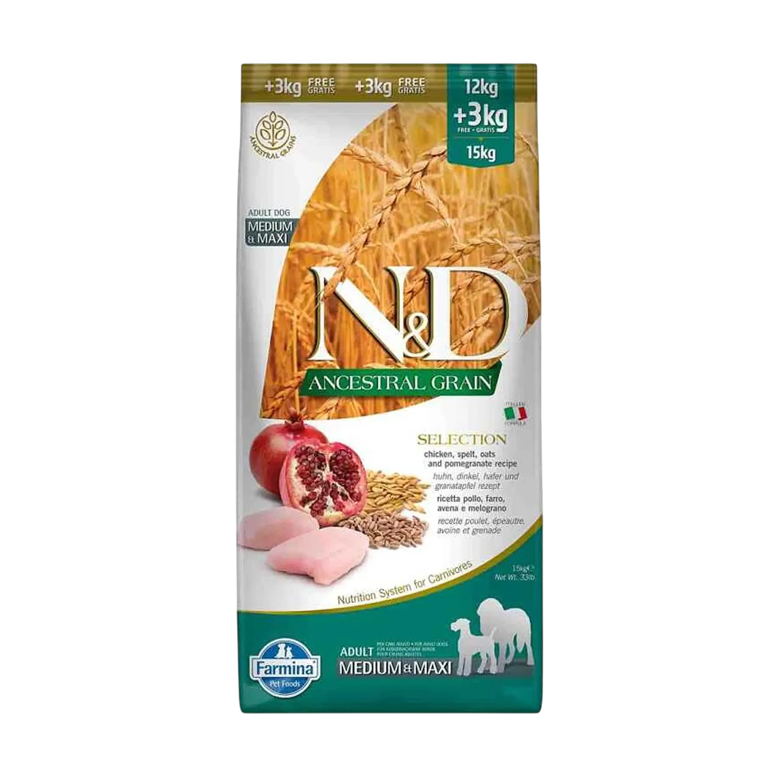 N&D Düşük Tahıllı Tavuk Narlı Orta ve Büyük Irk Köpek Maması 12 kg + 3 kg