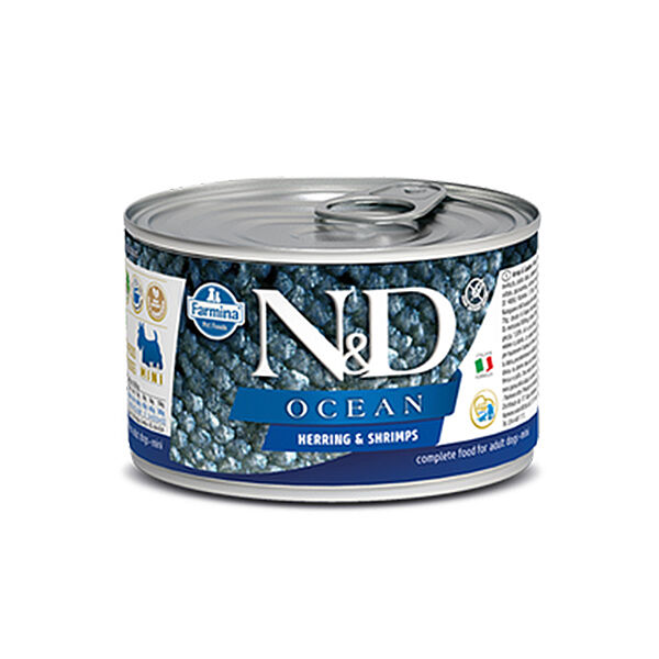 N&D Ocean Ringa Balıklı ve Karidesli Küçük Irk Yetişkin Köpek Yaş Maması 140 gr