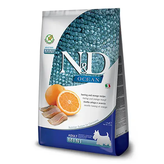 N&D Ocean Ringa Balıklı ve Portakallı Tahılsız Yetişkin Köpek Maması 2,5 Kg