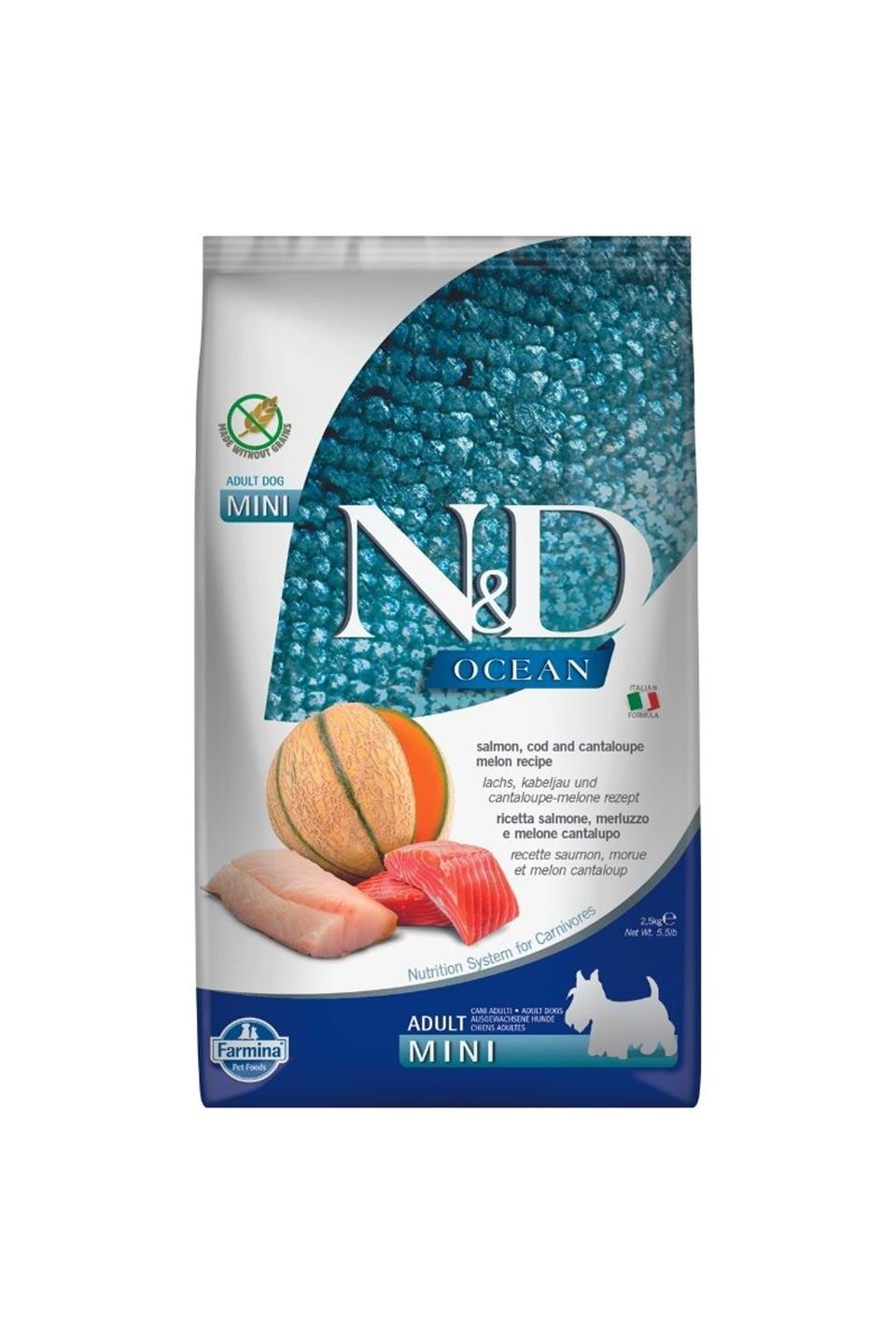 N&D Ocean Tahılsız Somon Morina Balığı & Kavun Küçük Irk Yetişkin Köpek Maması 2,5 Kg