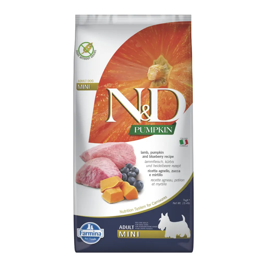 N&D Pumpkin Bal Kabaklı Kuzulu ve Yaban Mersinli Küçük Irk Tahılsız Yetişkin Köpek Maması 7kg
