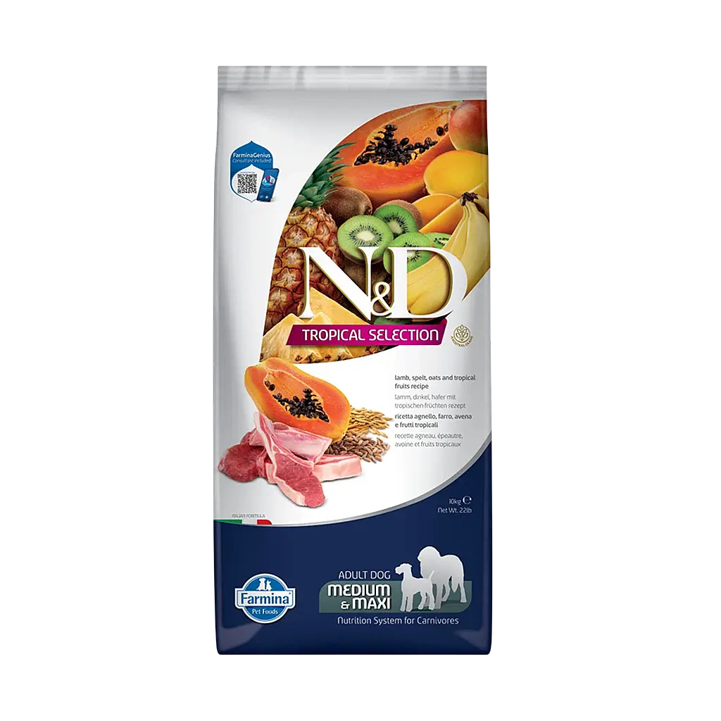 N&D Tropical Selection Kuzu Etli ve Tropikal Meyveli Orta ve Büyük Irk Yetişkin Köpek Maması 10 kg