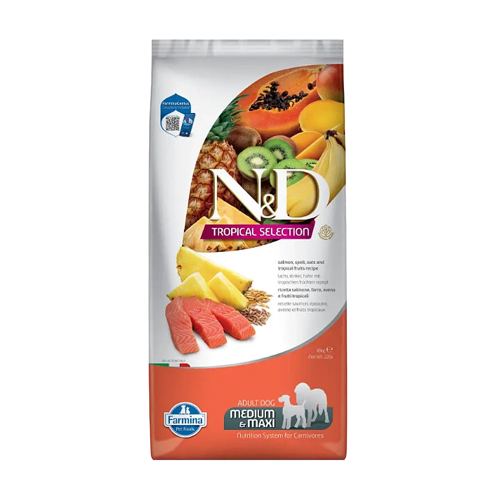 N&D Tropical Selection Somonlu ve Tropikal Meyveli Orta ve Büyük Irk Yetişkin Köpek Maması 10 kg