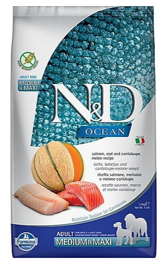 N&D Ocean Somon ve Morina Balıklı Kavunlu Büyük ve Orta Irk Yetişkin 2.5 kg