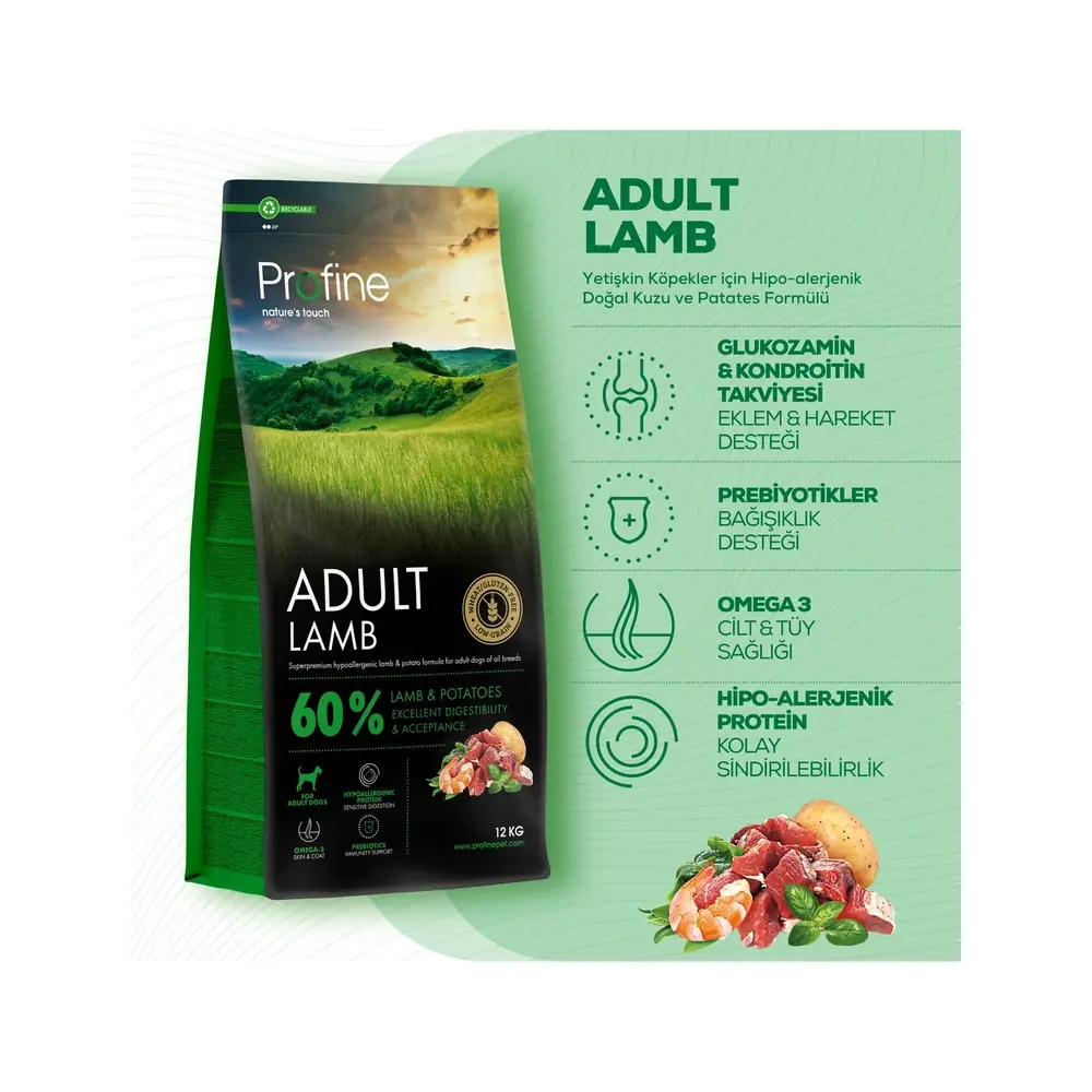 Profine Adult Lamb Glutensiz Kuzu Etli 12 kg Yetişkin Köpek Maması