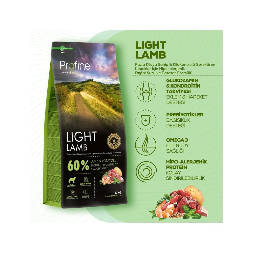 Profine Light Lamb Glutensiz Kuzu Etli 12 kg Yetişkin Köpek Maması