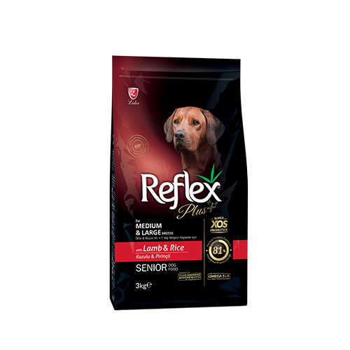Reflex Plus Senior Orta ve Büyük Irk Kuzulu ve Pirinçli Yaşlı Köpek Maması 3 Kg