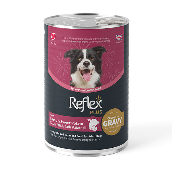 Reflex Plus Sos İçinde Et Parçacıklı Kuzu Etli ve Tatlı Patatesli Yetişkin Köpek Konservesi 400 g