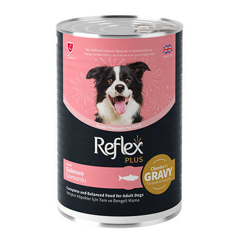 Reflex Plus Sos İçinde Et Parçacıklı Somonlu Yetişkin Köpek Konservesi 400 Gr