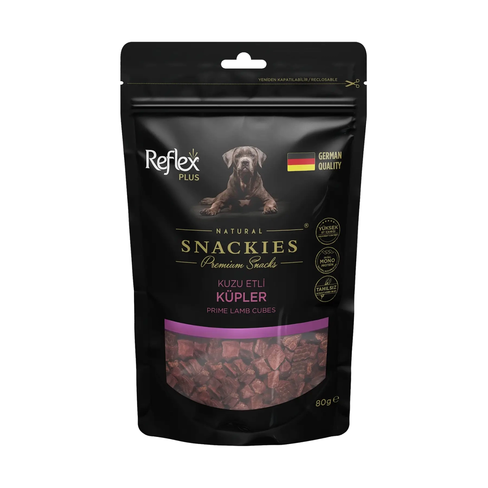 Reflex Snackies Natural Kuzu Etli Küp Tahılsız Köpek Ödülü 80 gr