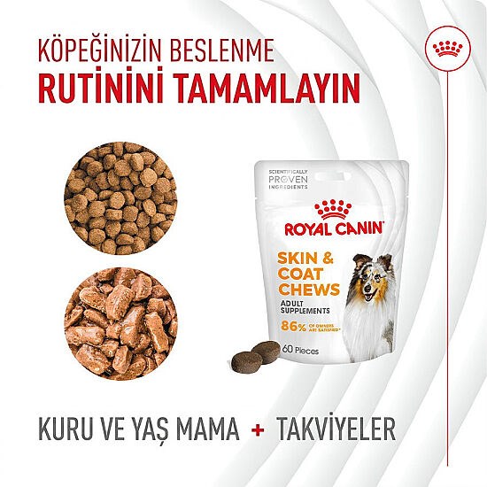 Royal Canin Skin & Coat Chews Deri ve Tüy Sağlığını Destekleyen Yetişkin Köpek Ödül Maması 240Gr görsel 5