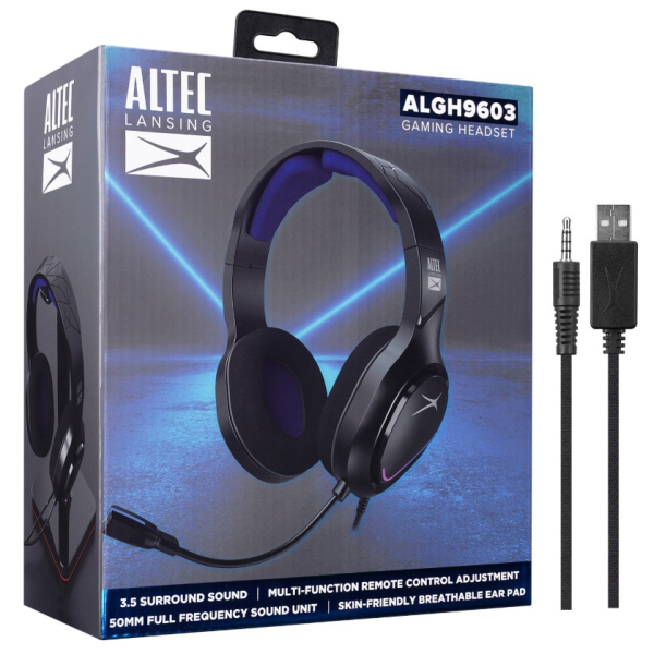 Altec Lansing ALGH9603 SİYAH PS4/XBOX/MOBIL UYUMLU USB+3.5MM MAVİ LEDLI GAMING MİKROFONLU KULAKLIK görsel 4