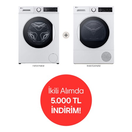 LG 9 Kg Çamaşır Makinesi ve 8 Kg Isı Pompalı Kurutma Makinesi Alımlarında 5000 TL İndirim - F4T2.6RM