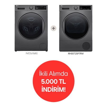 LG 9 Kg Çamaşır Makinesi ve 8 Kg Isı Pompalı Kurutma Makinesi Alımlarında 5000 TL İndirim - F4T2.7RM