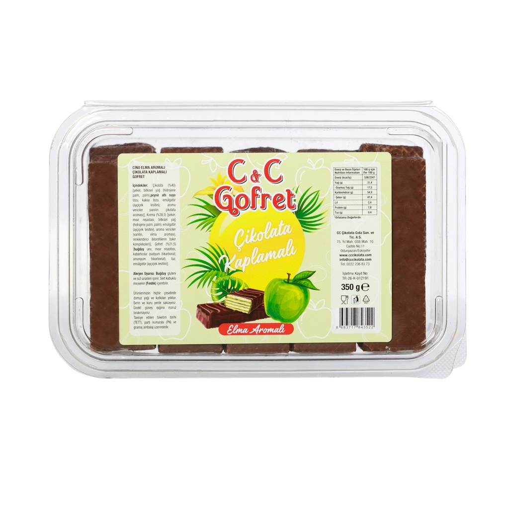 C&C Elmalı Çikolata Kaplamalı Gofret 350 Gr