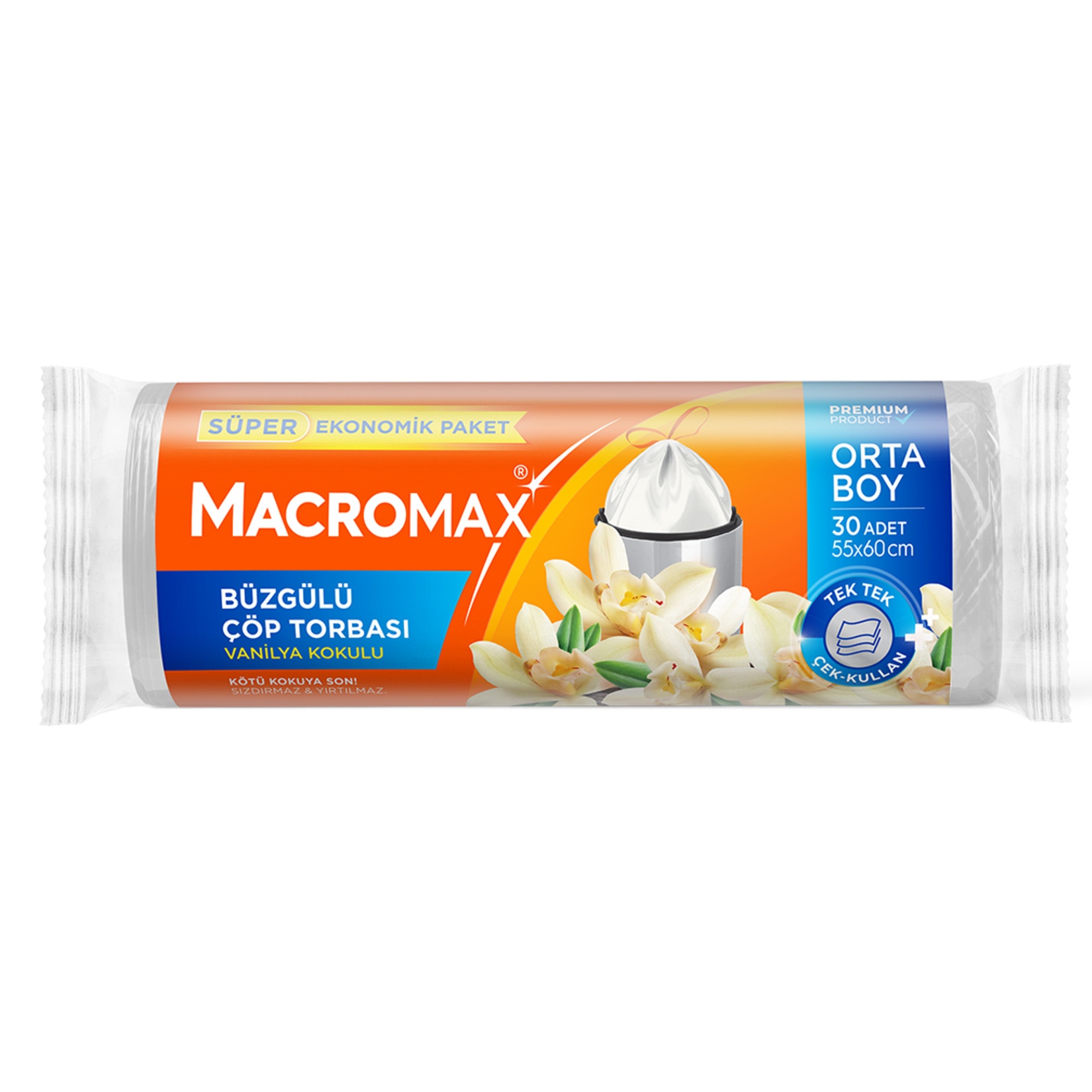 Macromax Vanilya Kokulu Büzgülü Orta Boy Çöp Torbası 30 Adet