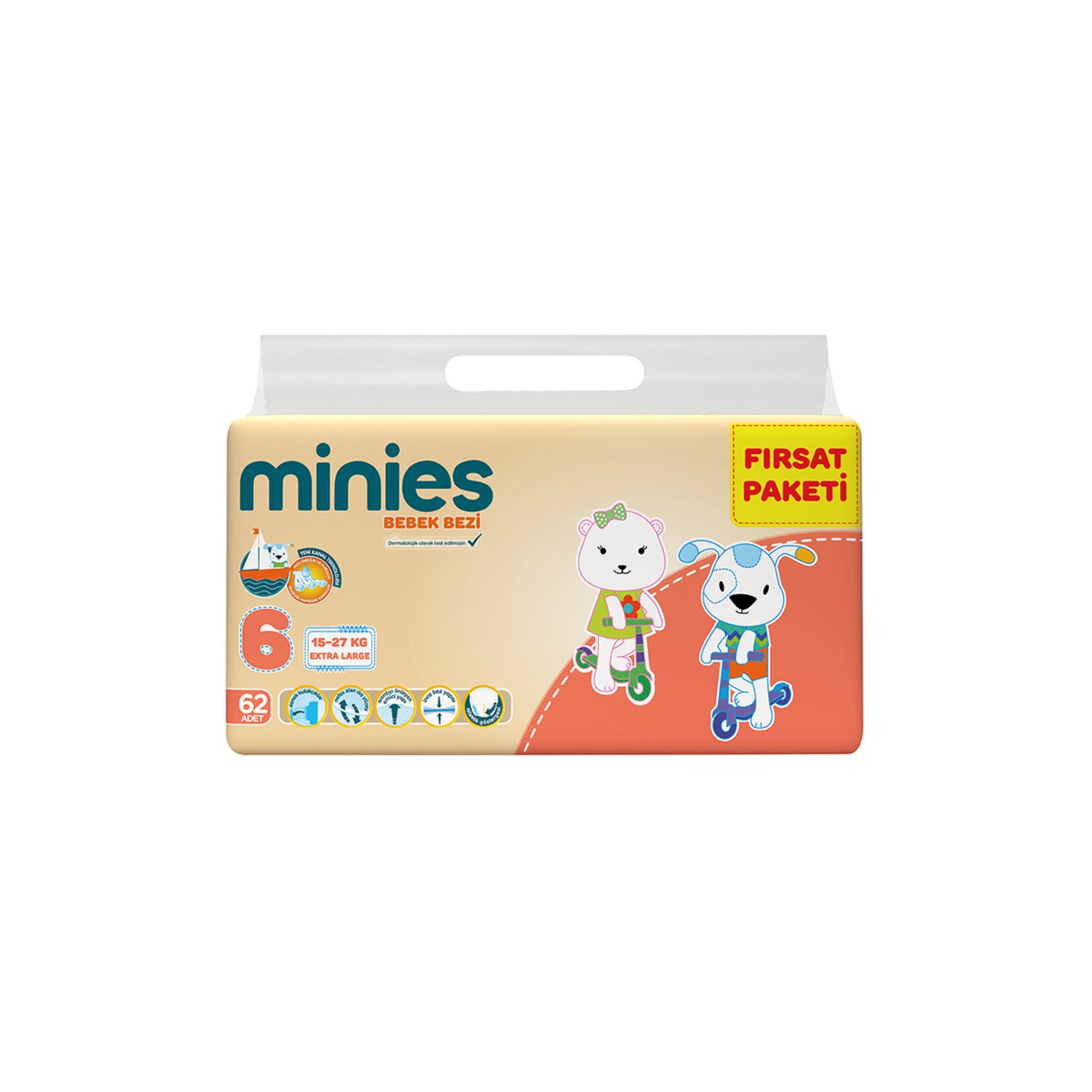 Minies 6 Numara Xlarge Fırsat Paketi 15-27 Kg 62 Adet