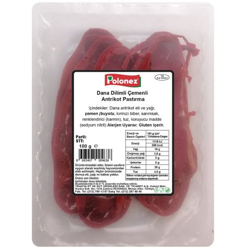 Polonez Dilimli Dana Antrikot Pastırma 100 Gr